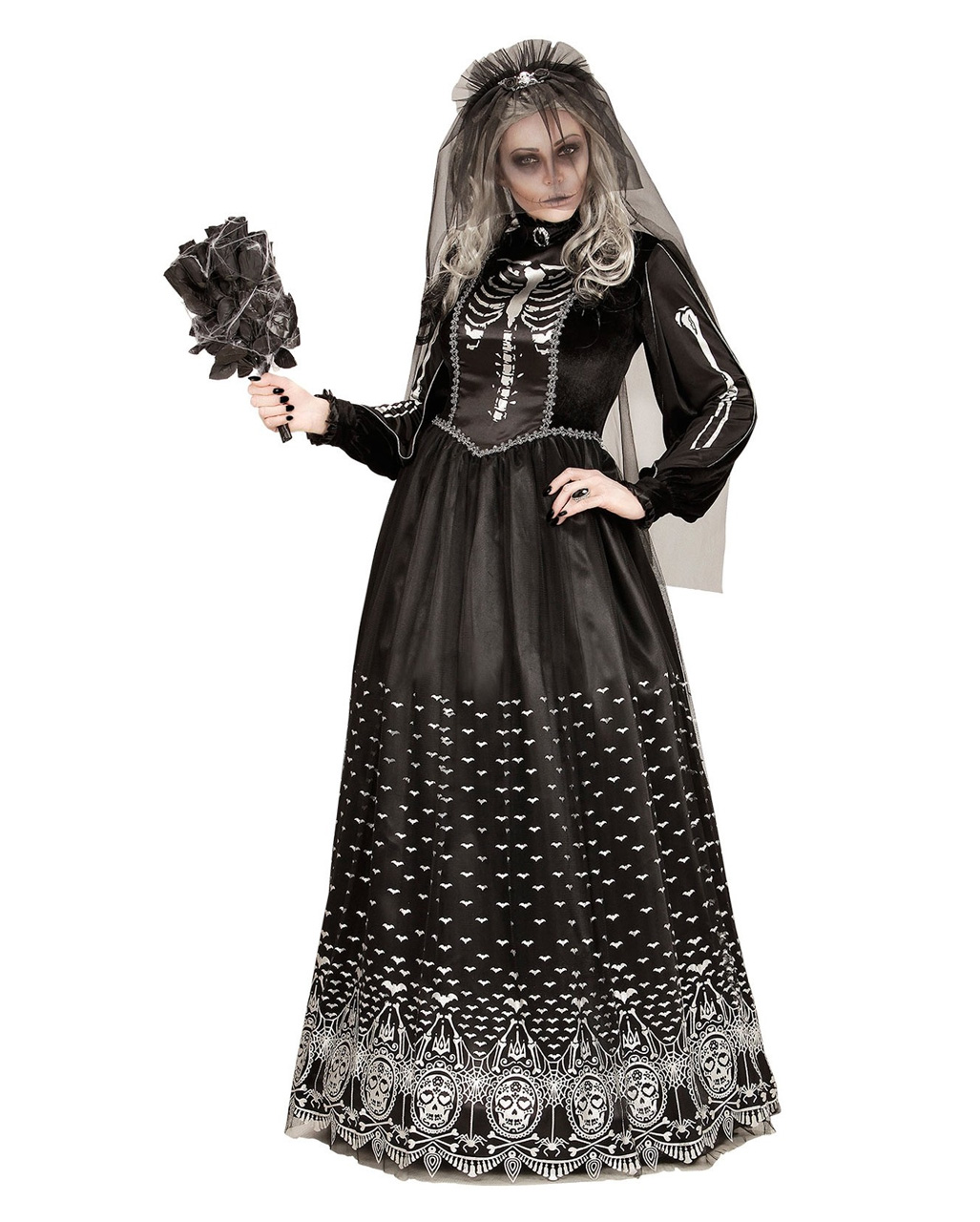 Dia de los Muertos Kostüm für Damen Tag der Toten Halloween Sugar Skull Kleid 