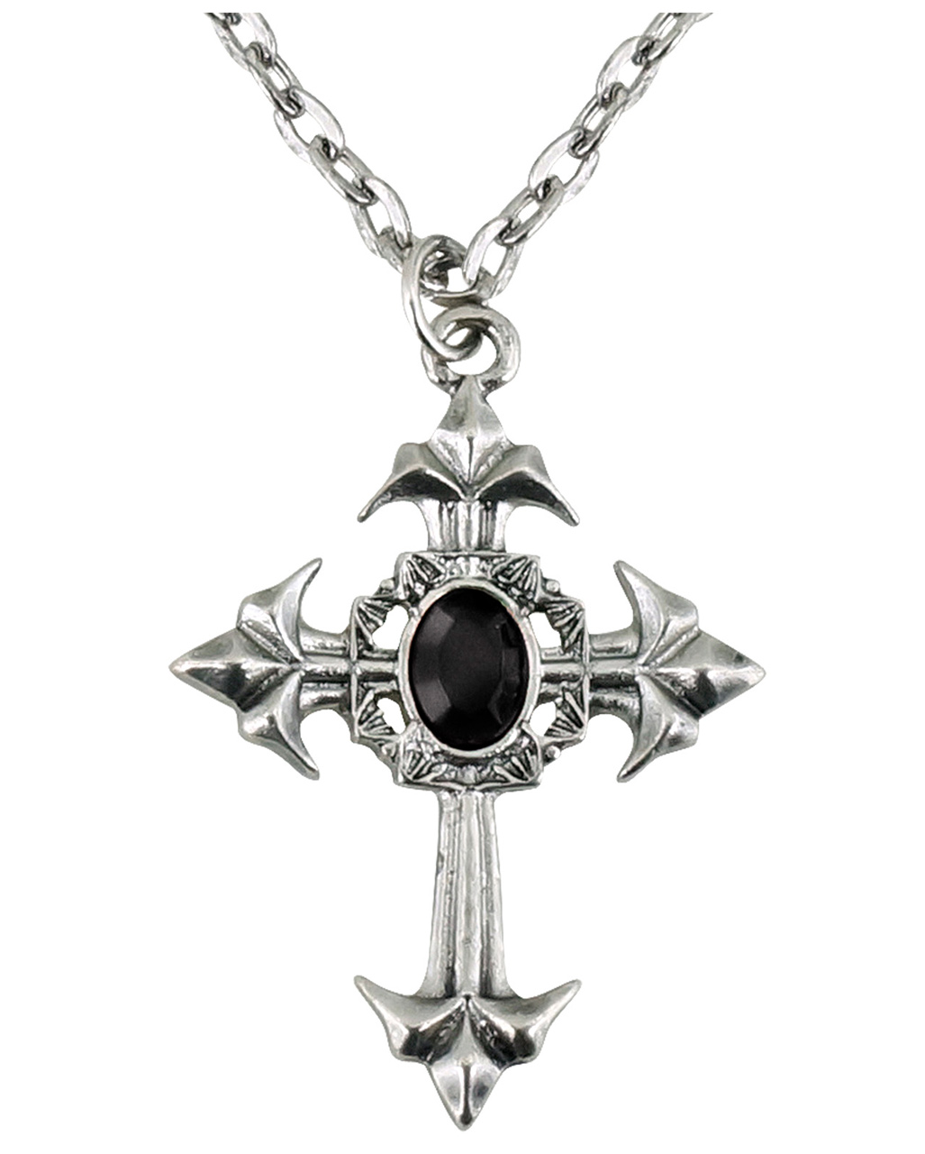Gorgeous 26" long black & BIG fancy black diamante cross pendant chain necklace 