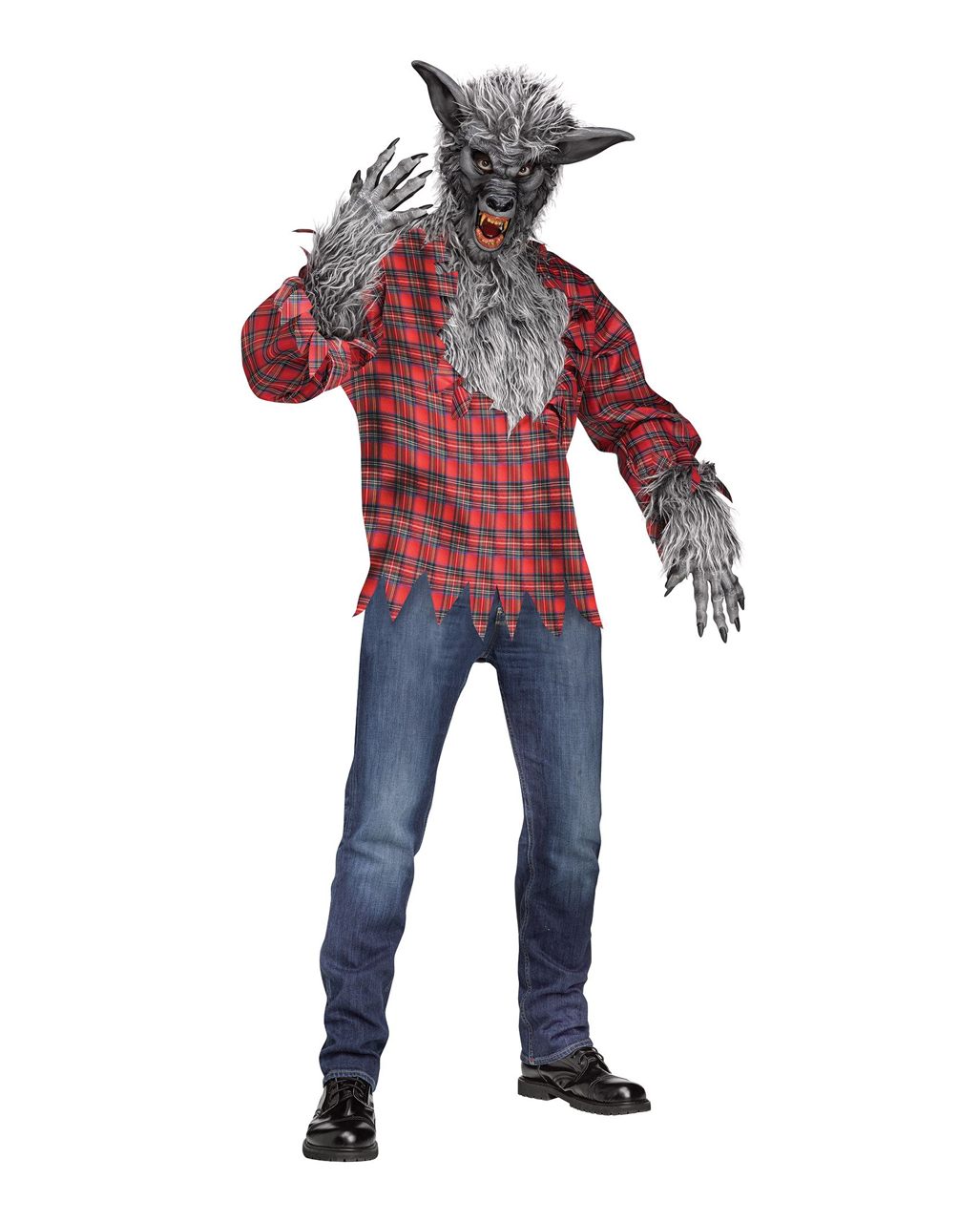 Mens Fur Grey Werewolf Halloween Animal Fancy Dress Costume Outfit M L & XL 