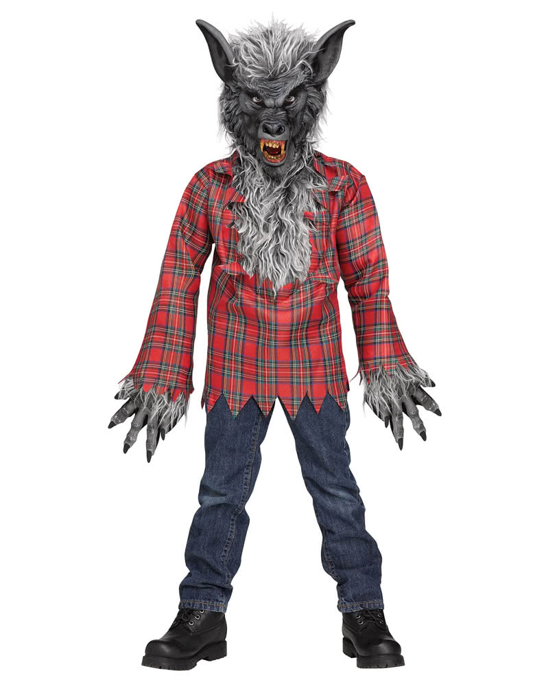 Werewolf Kids Costume Gray Gr.L with werewolf mask | horror-shop.com