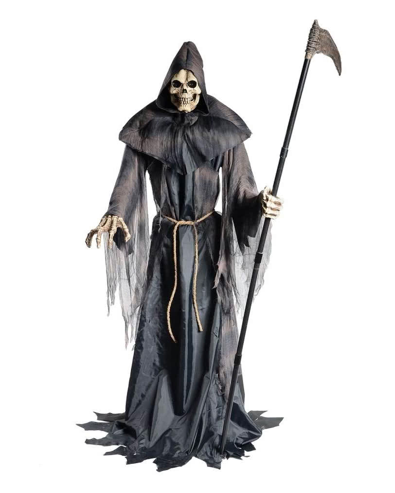 Animiertes Zombie Skelett Grim Reaper Halloween Deko Gruselparty Sensenmann Tod 