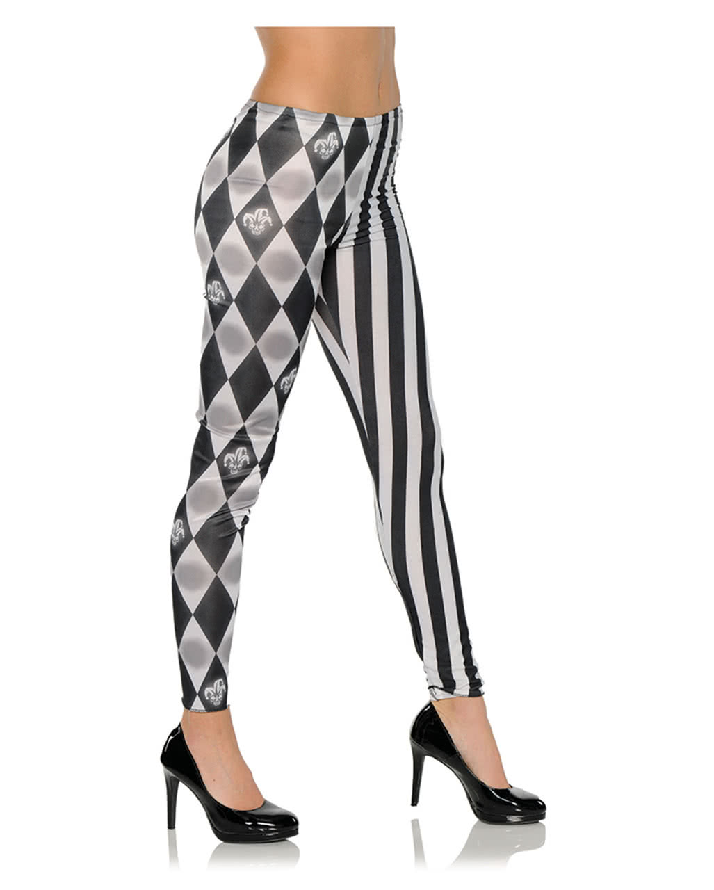 Harlequin costume leggings black-white, Halloween trousers