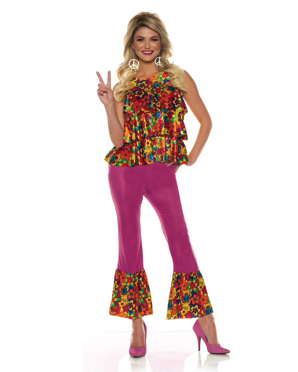 Hippie Girl Costume With Bell-bottoms, carnival costume