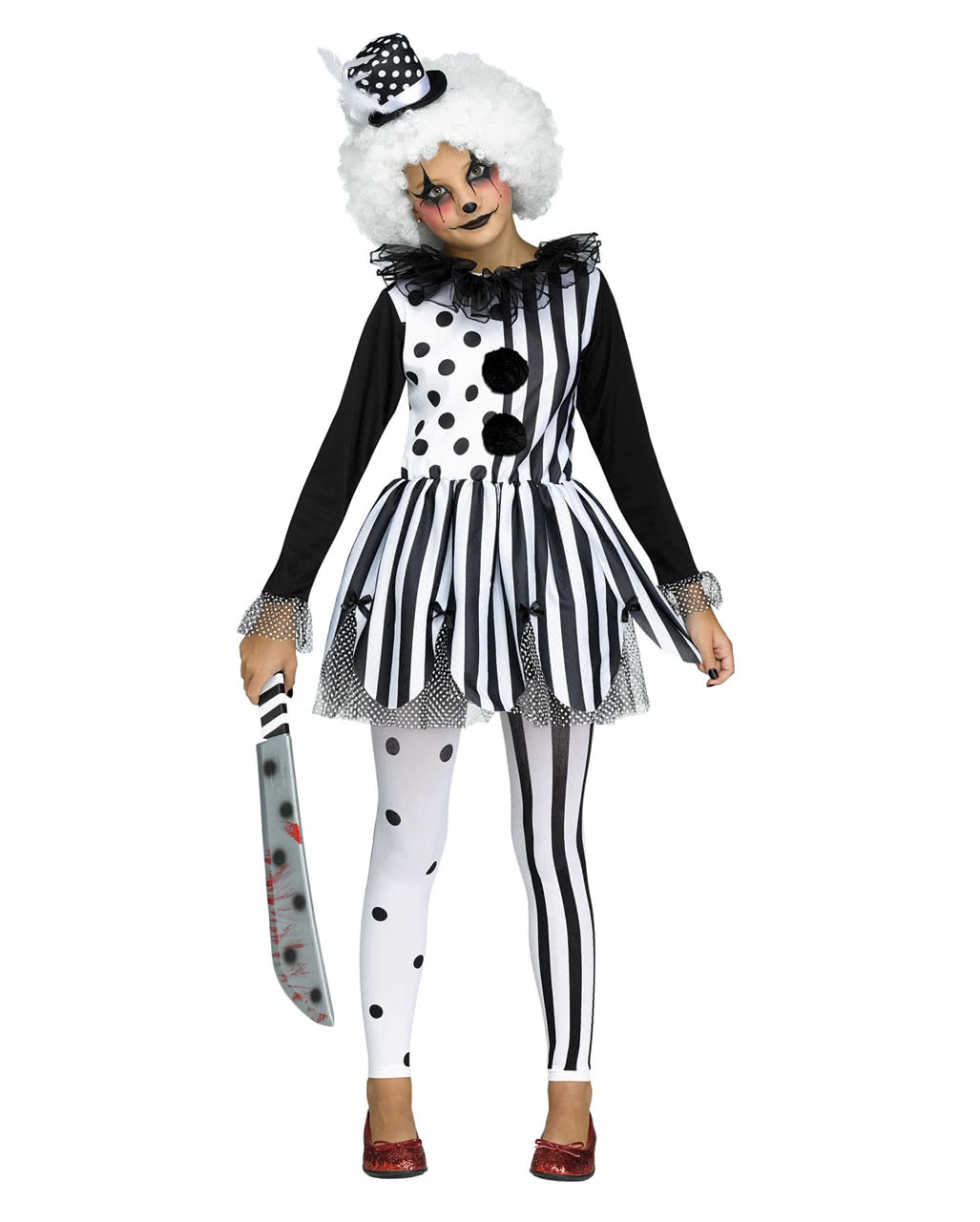 Halloween Kostüm Harlekin Killer Clown Pierrot Outfit Horror Pantomime Overall 