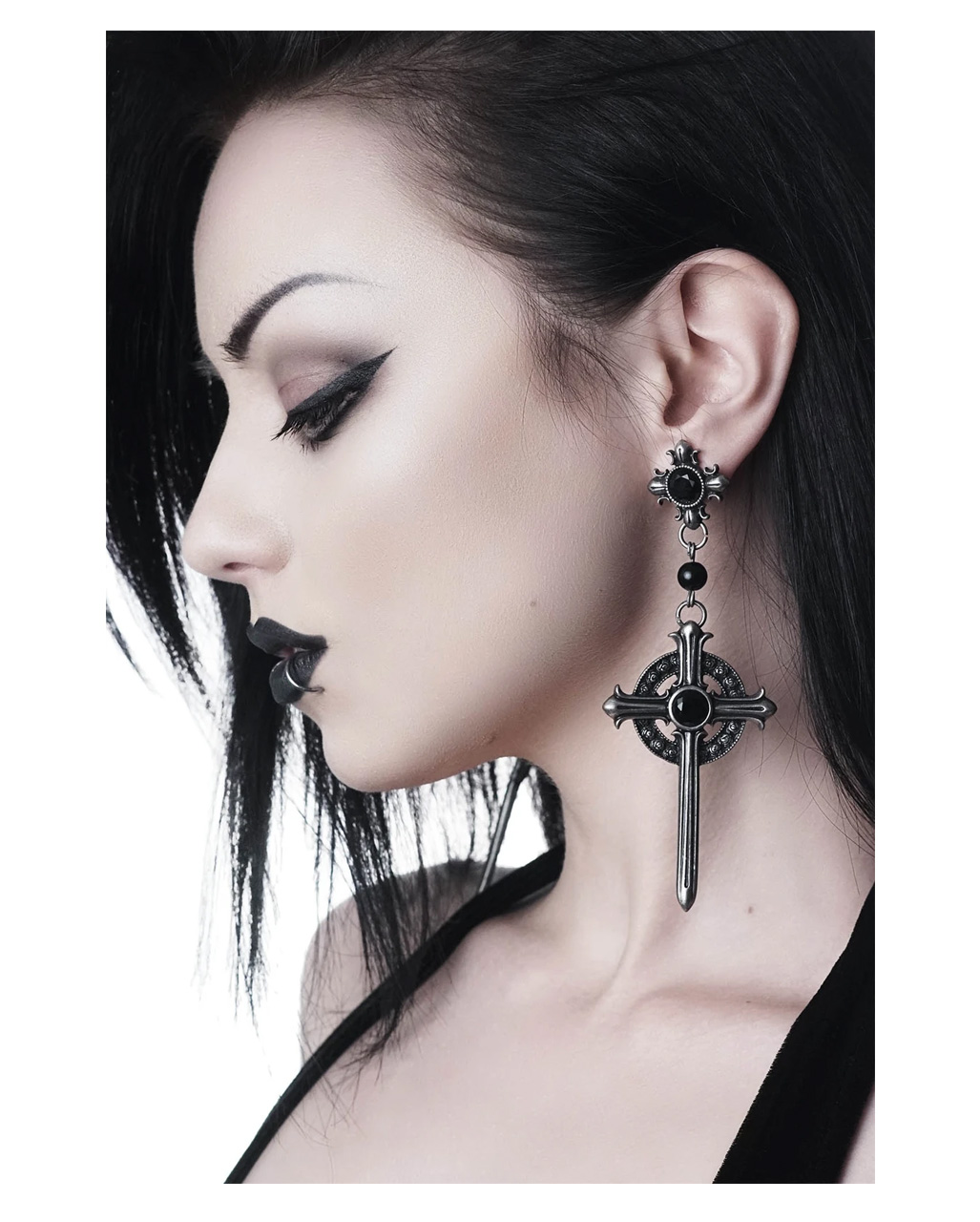 Black Lace Cross Earrings  Black Metal Occult Goth  Black Metal Pagan  Satanic Wicca  crystalzgemz