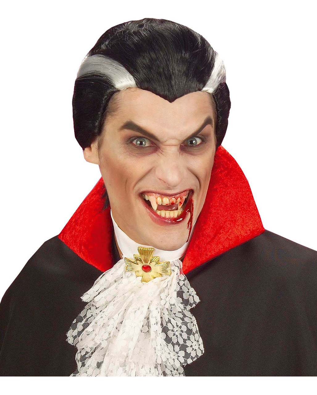 Herren Perücke schwarz-weiß Barock Vampir Halloween Orl 