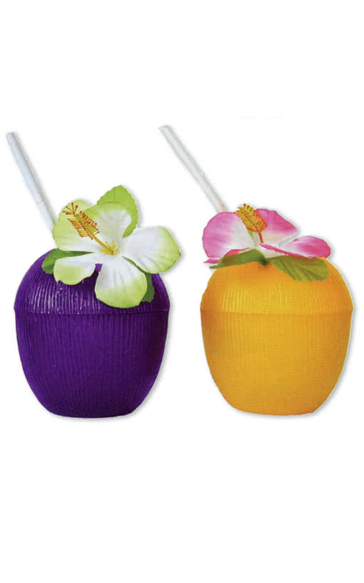 Coconut drinking cups with flower Hawaii beverage cup coconut beverage