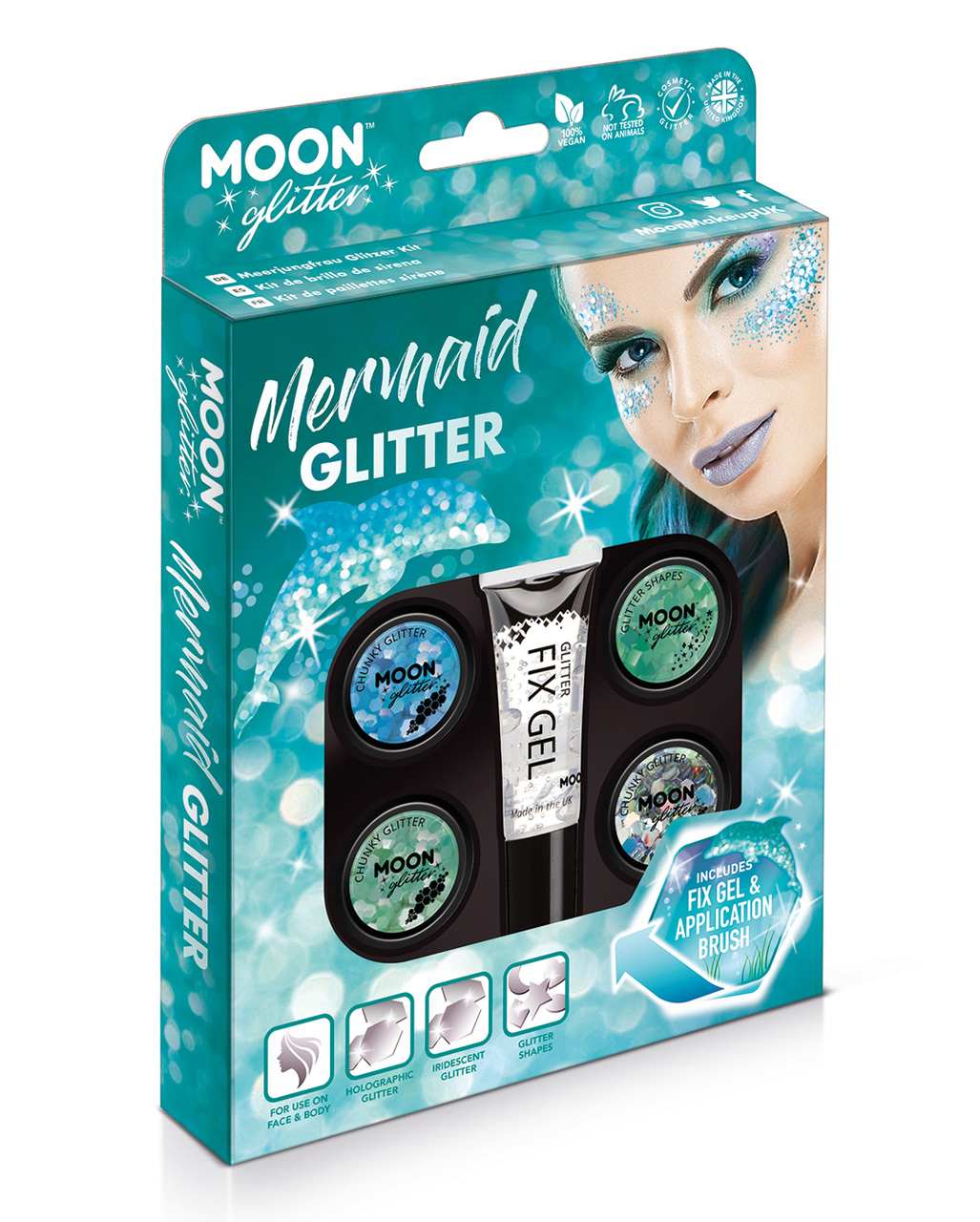 Schillerndes Mermaid Make-up Set 3-teiliges Schminke Set Nixe Glitter Blau-Grün
