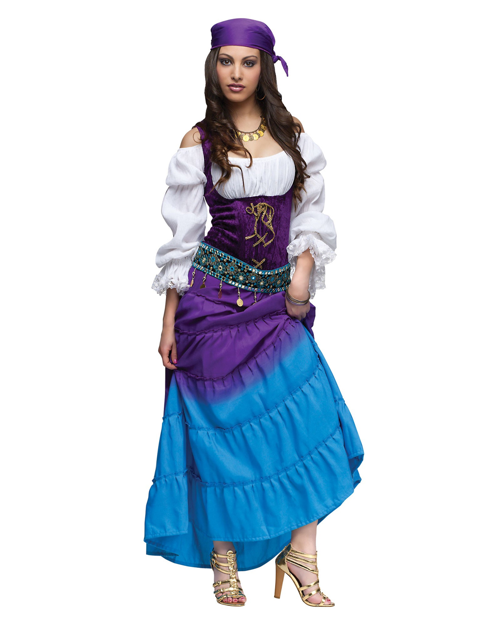 Gypsy Outfit Hellseherin Verkleidung Wahrsagerin Kostüm Zigeunerin Damen Kleid 