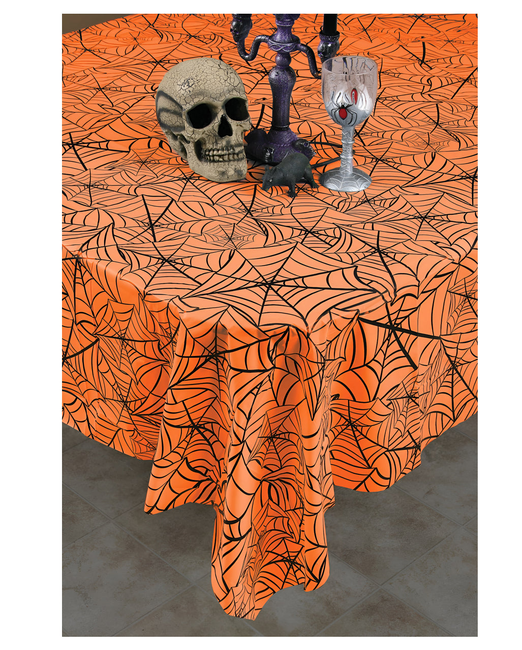 Nappe Chemin De Table Halloween - 135x175 Cm, Motif Toiles D'araignée Et Château Hanté - Pour Décoration De Fête, Maison