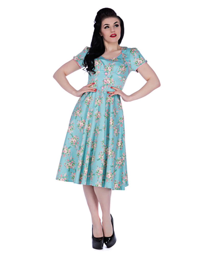 Pin-Up Flowers Dress turquoise | Pin-up dress | Rockabilly dress ...