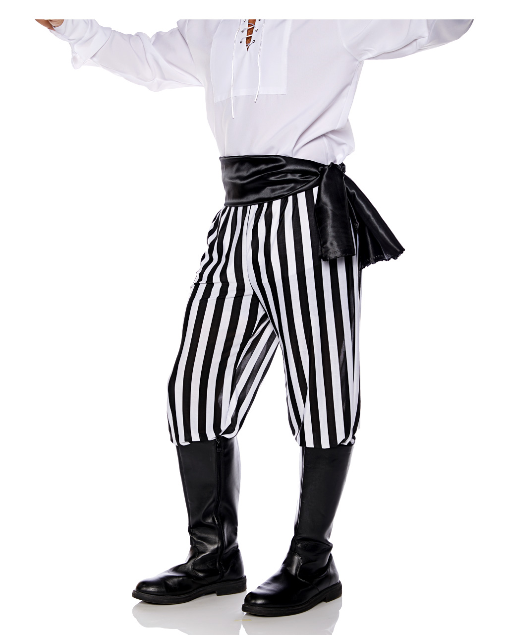 white trousers black stripe