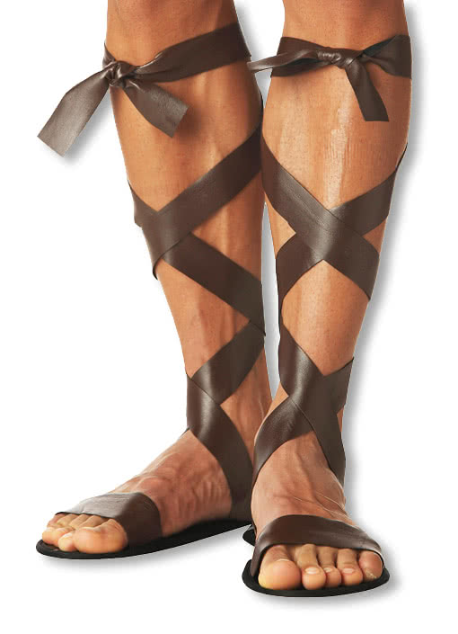 Herren Braun Antike Römischer Gladiator Zenturio Sandalen Schuhe Kostüm Zubehör 