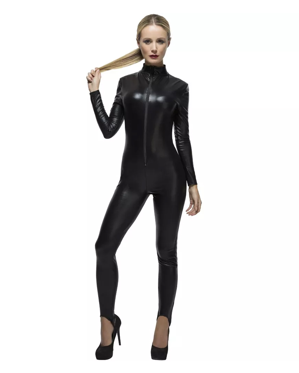 Black Faux Leather Catsuit for mix & match costumes | Horror-Shop.com