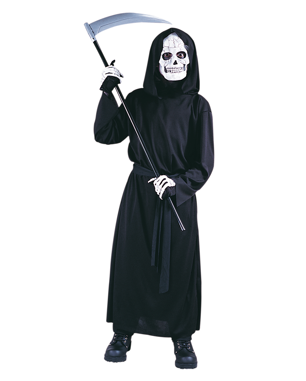 Grim Reaper Boys Black Halloween Horror Kids Fancy Dress Outfit 