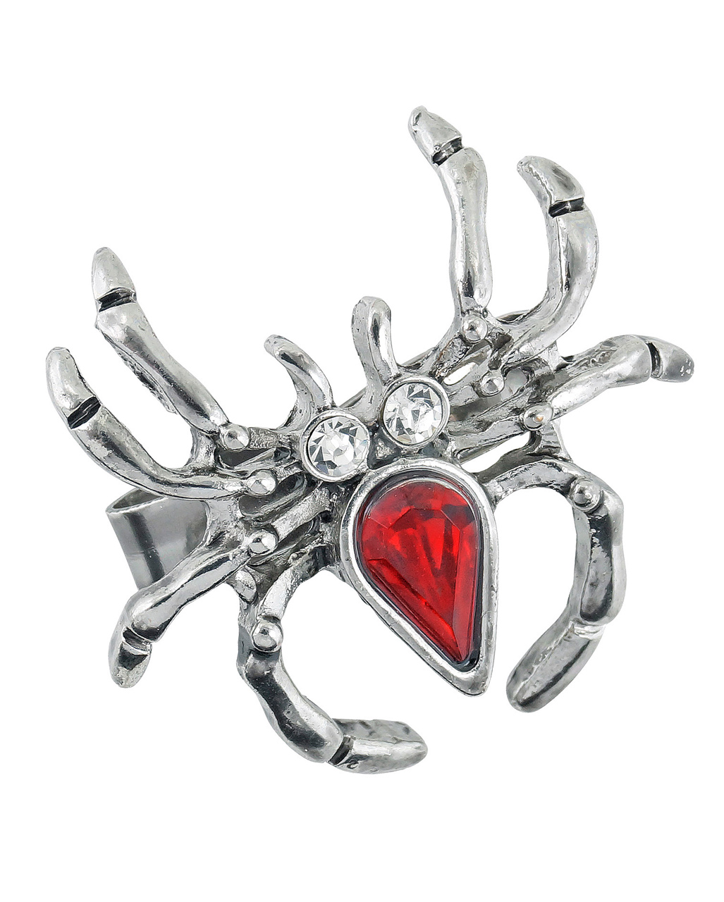 Halloweeny Very Gothy Dramatic Spider with Web silver ring