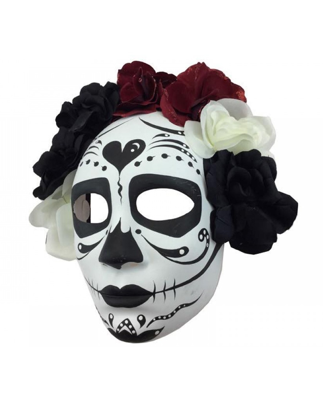 Day of the Dead Skull Mask Flowers Halloween Masquerade Full Face Scary Mask 