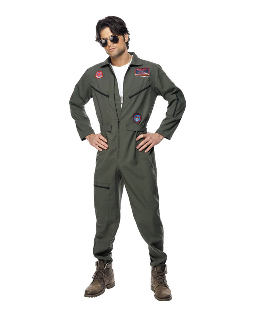 80s Top Flight Aviator Costume Gun Pilot Flying Uniform Mens Fancy Dress 1980s