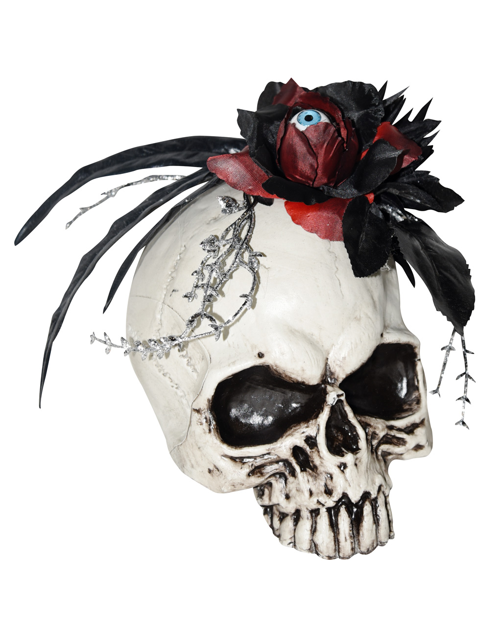 Schwarz-weißer Totenkopf mit Verzierungen | Figur Schädel Skull  Totenschädel Deko Gothic