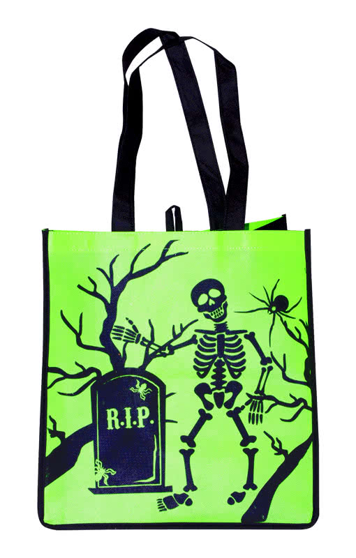 Trick or Treat Fabric Bag Skeleton Halloween Bag with Skeleton Motif