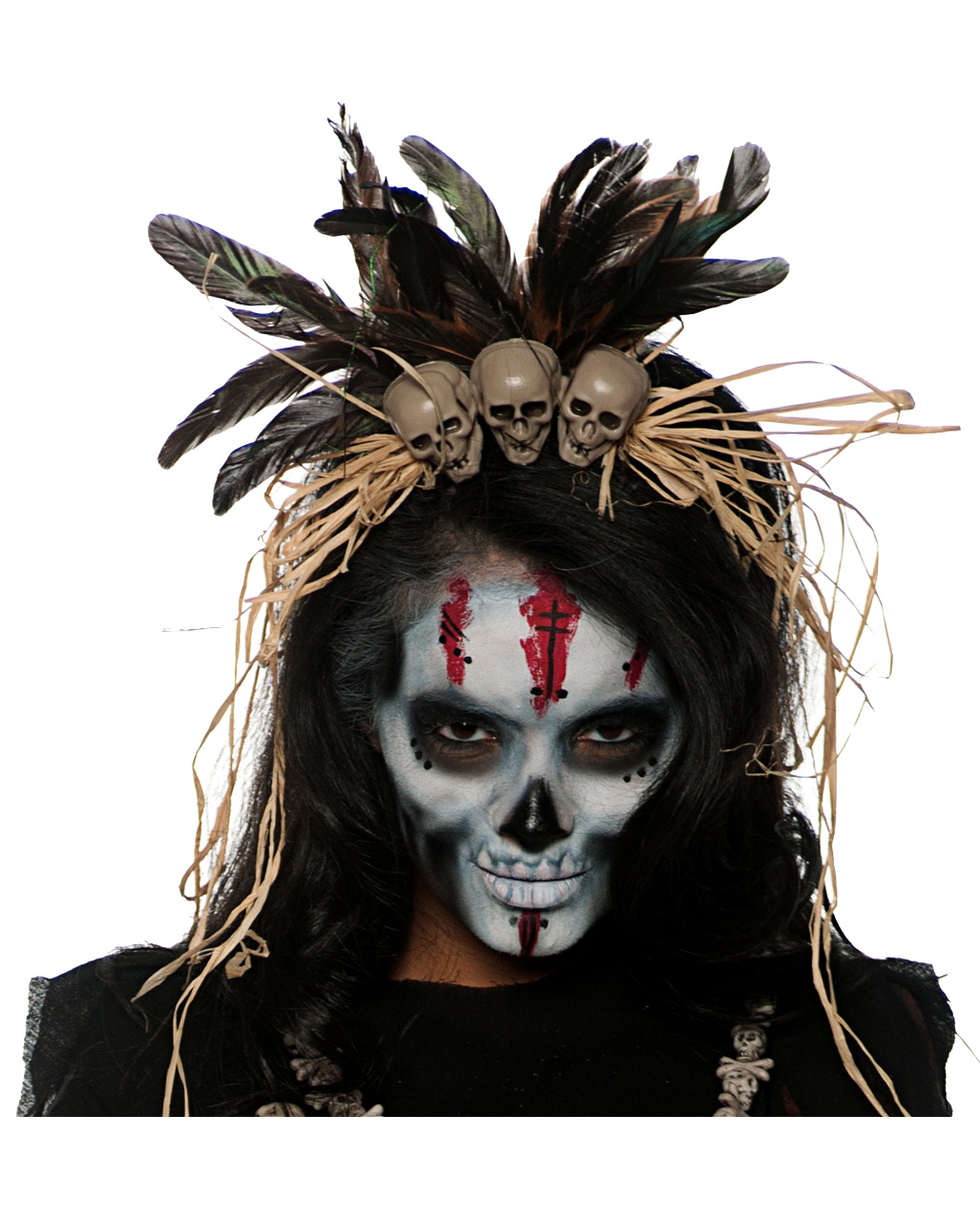Kostüm Zubehör Voodoo Stock schwarz mit Totenkopf Halloween SMI 