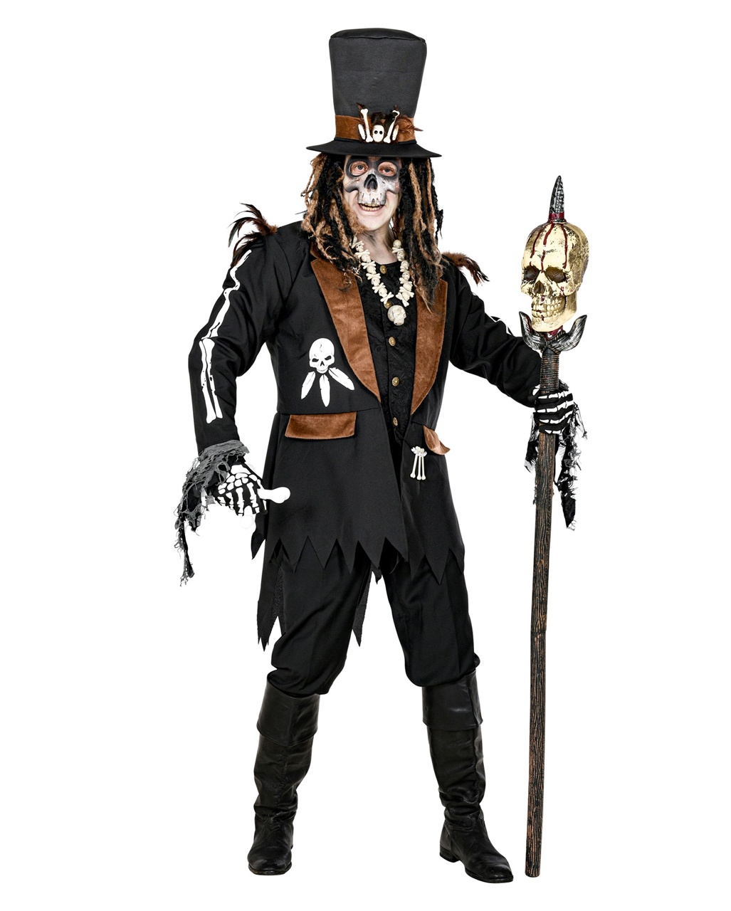 Voodoo Skull Halloween Latex Witch Doctor Mask With Hat Costume Fancy Dress 