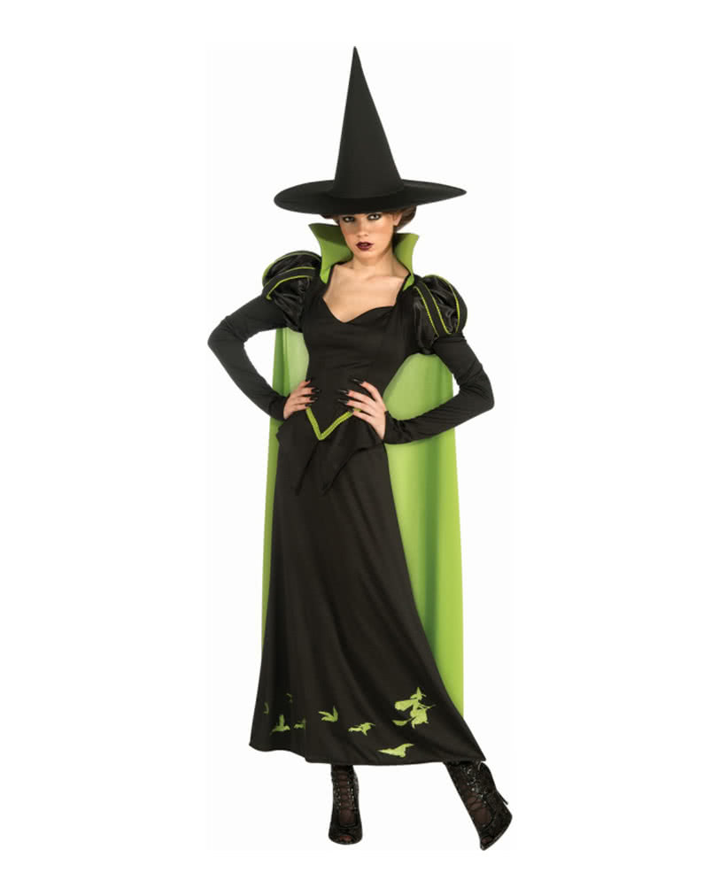 WOW Greenwitch Hexen Damen Kostüm langes grün/schwarzes Kleid mit Hut Halloween