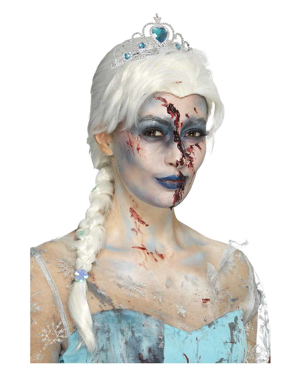 SMI Damen Perücke blutige Zombie Blondine lockig Halloween 