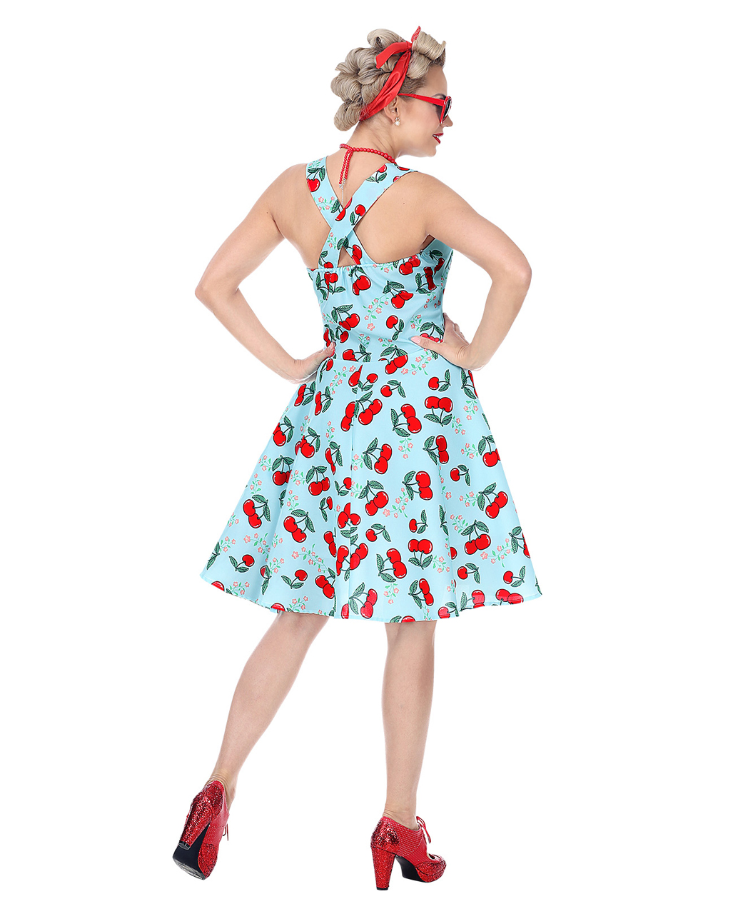Damen Kostüm Kirschen blau #4833 M 50er Jahre Rockabilly Petticoat Kleid 38/40