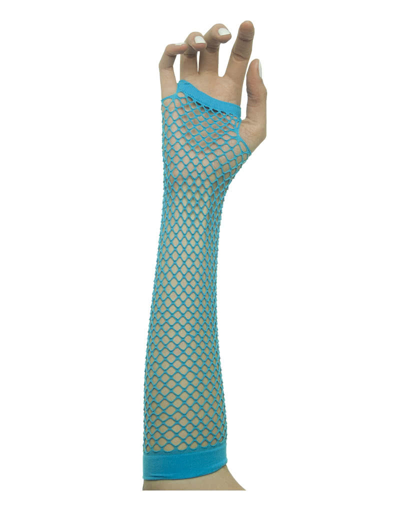 Fingerless gloves Neon Blue as a costume accessory for the 80
