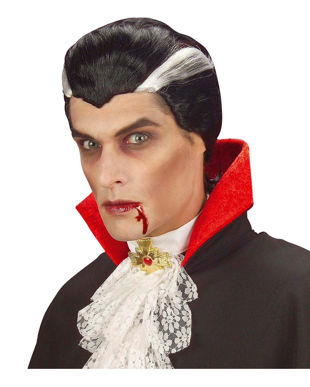 Smi Halloween Herren Perücke Gothic Vampir lang schwarz weiß zum Kostüm 